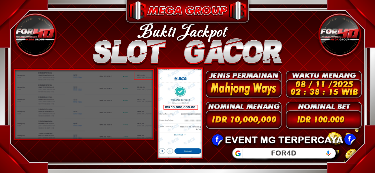 Bukti JP situs For4D hari Sabtu, 08 November 2025