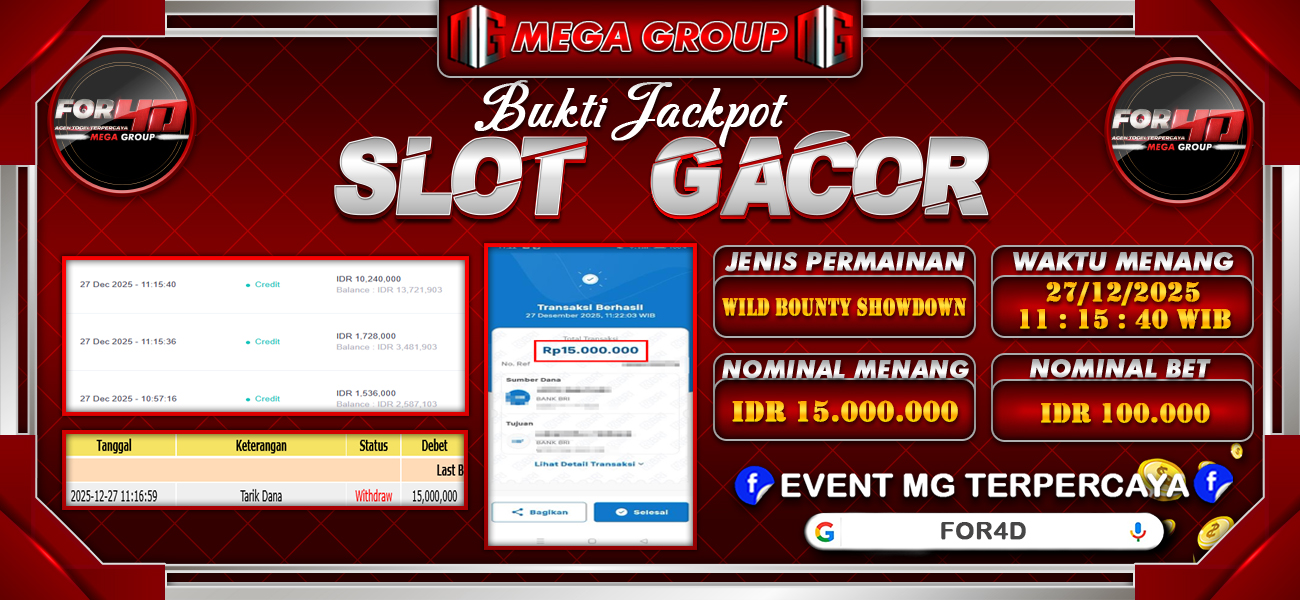 Bukti JP situs For4D hari Sabtu, 27 Desember 2025