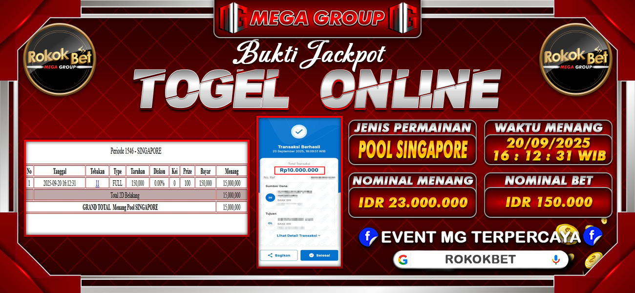 Bukti JP situs Rokokbet hari Sabtu, 20 September 2025