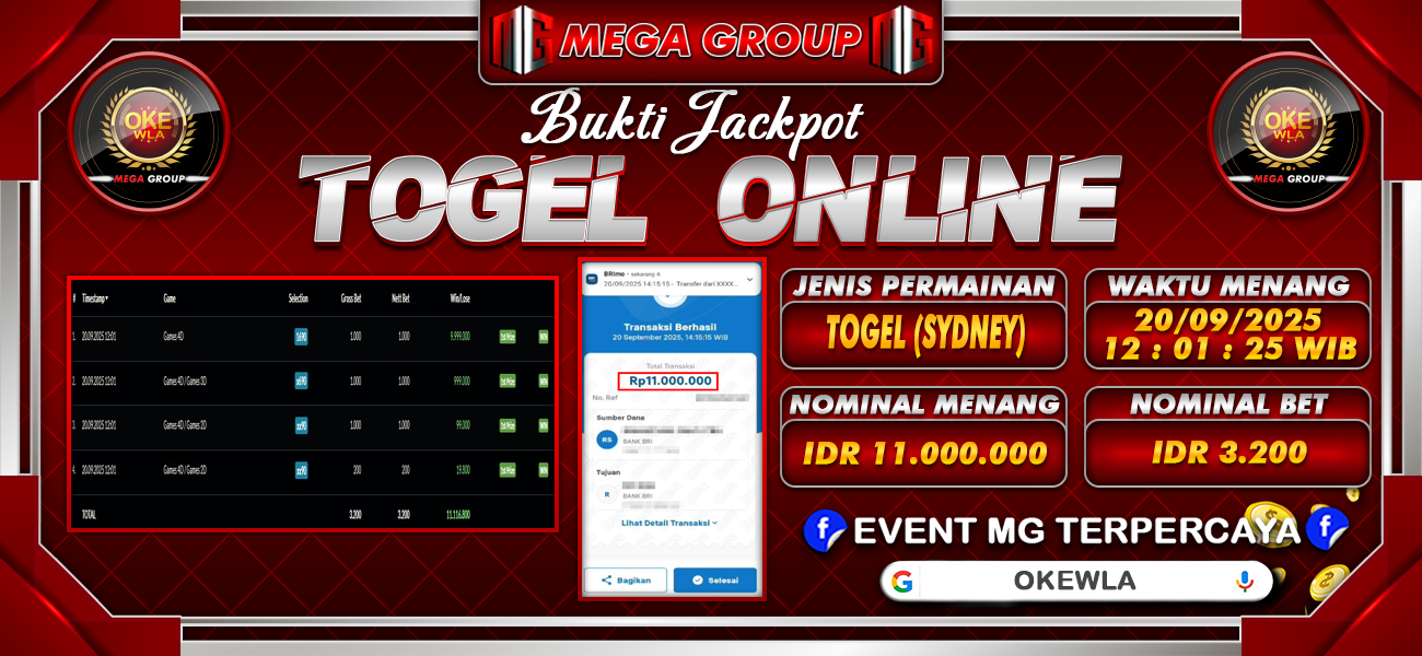 Bukti JP situs Okewla hari Sabtu, 20 September 2025