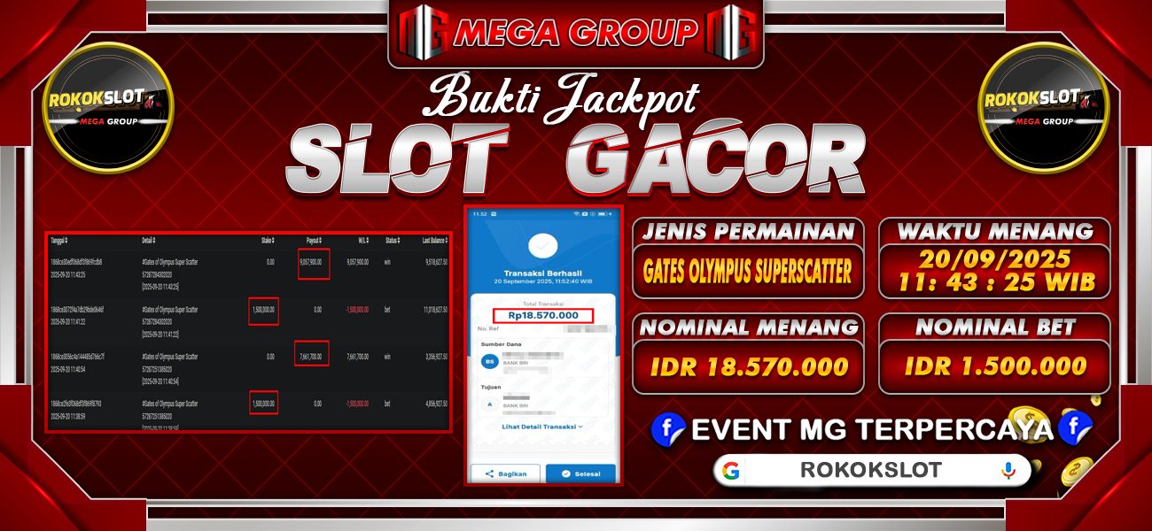 Bukti JP situs Rokokslot hari Sabtu, 20 September 2025