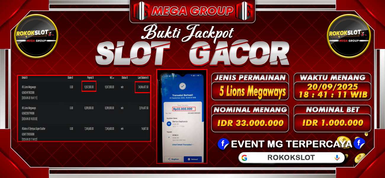 Bukti JP situs Rokokslot hari Sabtu, 20 September 2025