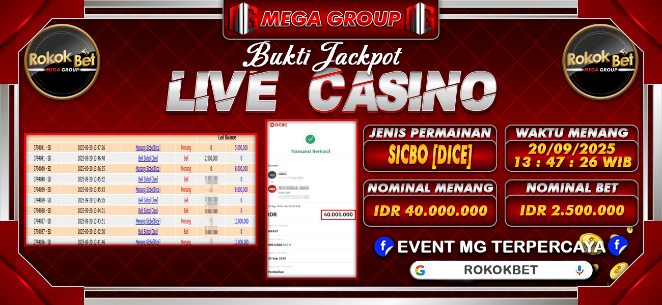 Bukti JP situs Rokokbet hari Sabtu, 20 September 2025